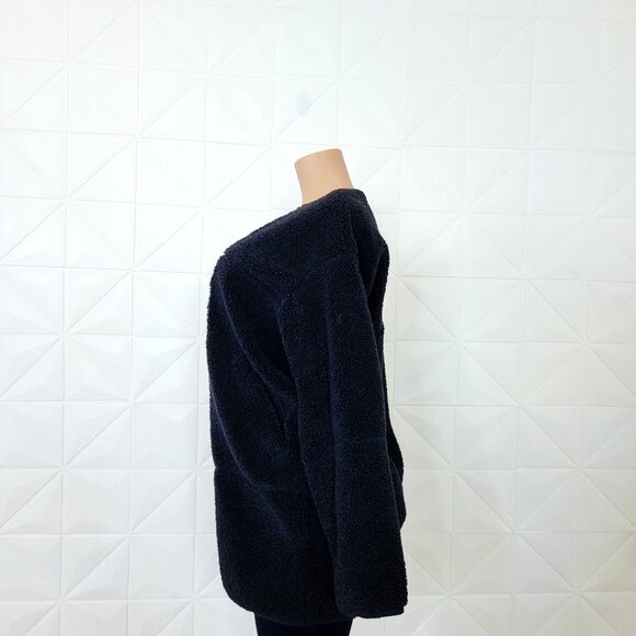 Lululemon Women's Black Collarless Textured Fleece Full Zip Teddy Jacket Size 6 - Picture 4 of 8